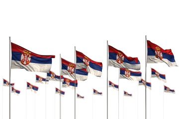 pretty Serbia isolated flags placed in row with soft focus and place for text - any occasion flag 3d illustration..