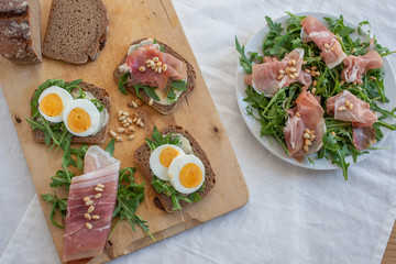 Antipasto platter cold meat with bread and salad