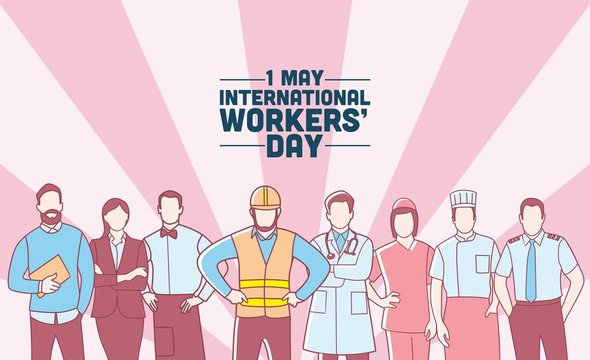 International Worker's Day . Labor Day Poster With People Of Different Occupations, Diverse Workers Of Various Professions And Specialists. 