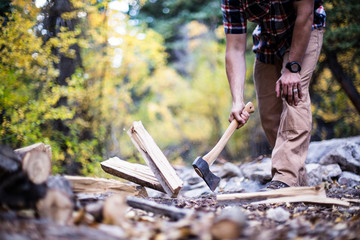 Chopping wood for kindling