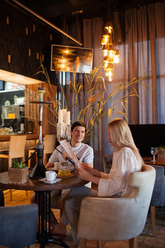 Lovely couple having date at stylish  restaurant