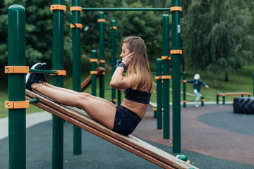 Woman work out at city, Minsk, Belarus