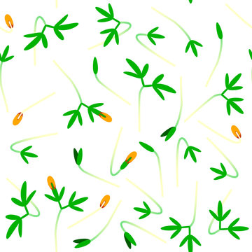 Microgreens Cress. Sprouting seeds of a plant. Seamless pattern. Vitamin supplement, vegan food.