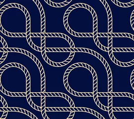 Foto op Plexiglas Blauw goud Vector naadloze achtergrond met mariene touw. Nautisch patroon donkerblauw en goud