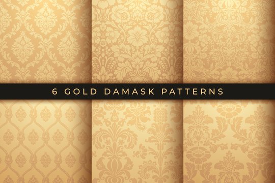 Set of Vector Damask Patterns. Rich Gold ornament, old Damascus style pattern