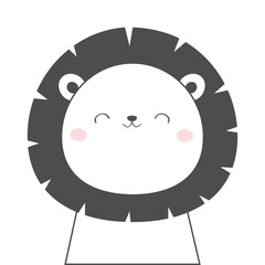Lion face head sketch line icon. Kawaii animal. Cute cartoon character. Funny baby with eyes, nose, ears. Kids print. Love Greeting card. Flat design. White background. Isolated.