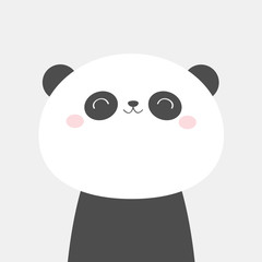 Fototapeta premium Panda bear face head icon. Black and white. Kawaii animal. Cute cartoon character. Funny baby with eyes, nose, ears. Kids print. Love Greeting card. Flat design. Gray background. Isolated.