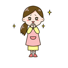 お願いする女性　ポーズ　イラスト