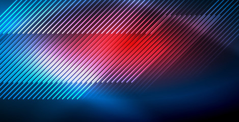 Neon glowing techno lines, blue hi-tech futuristic abstract background template with lights