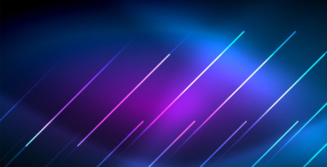 Neon glowing techno lines, blue hi-tech futuristic abstract background template with lights