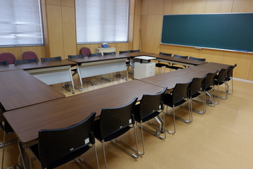 Conference room with blackboard