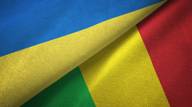 Ukraine and Mali two flags textile cloth, fabric texture