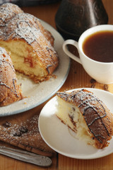 A biscuit cake with chocolate