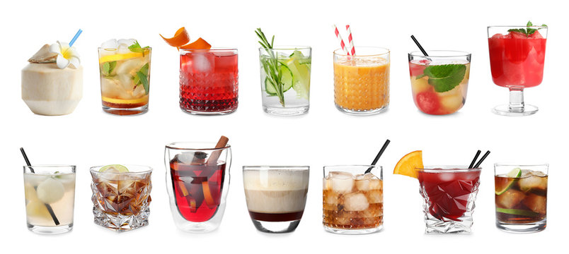 Set of different delicious cocktails on white background © New Africa