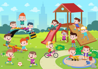 Obraz na płótnie Canvas kids children playing playground vector illustration