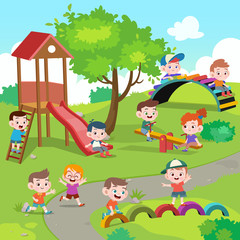 kids children playing playground vector illustration