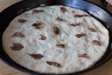 Making Home made Pizza Food of Bocca di Magra Italy
