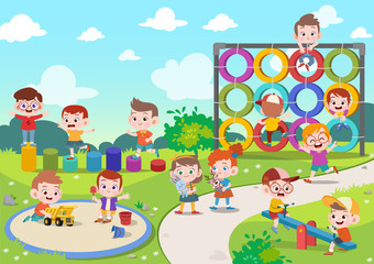kids children playing playground vector illustration