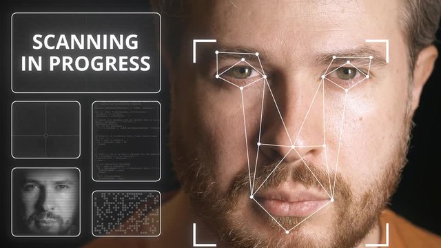 Electronic security system scanning man's face