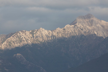 View of Carrara Marble Quarries and Apuani Mountains Tuscany Italy
