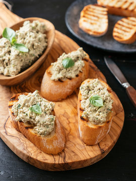 Broccoli Stem Pesto Bruschetta