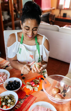 Woman cooking at home