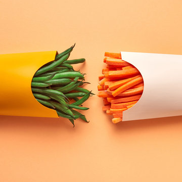 Vegetarian snack from organic natural raw vegetables - green bea