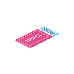 Passing ticket coupon with barcode. 3d vector, creative idea, isometric icon.