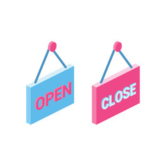 Close and Open store market shop cafe 3D Vector Isometric icon