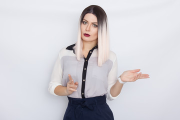 Blonde secretary woman over white background