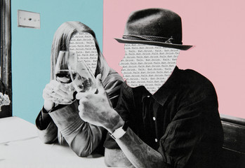 Collage of two anonymous people drinking wine