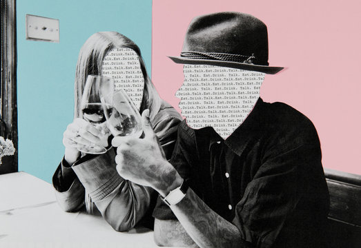 Collage Of Two Anonymous People Drinking Wine