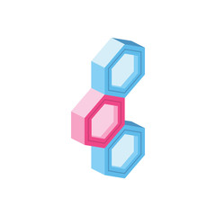 hexagons 3d vector icon isometric pink and blue color minimalism illustrate