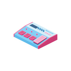 Guitar pedal 3d vector icon isometric pink and blue color minimalism illustrate