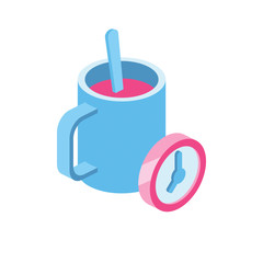 Coffee break 3d vector icon isometric pink and blue color minimalism illustrate