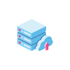 Server upload download 3d vector icon isometric pink and blue color minimalism illustrate