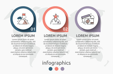 Naklejka na ściany i meble Vector infographic flat template circles for three label, diagram, graph, presentation. Business concept with 3 options and arrows. For content, flowchart, steps, timeline, workflow, marketing. EPS10