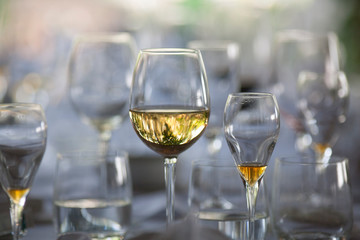 wine glasses after a long lunch Bocca di Magra Italy