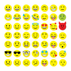Abstract funny flat style emoticon reactions color icon set. Social smile expression collection. - vector