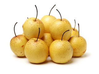 yellow pears on white background