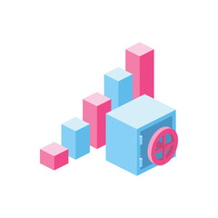 Chart safe 3d vector icon isometric pink and blue color minimalism illustrate
