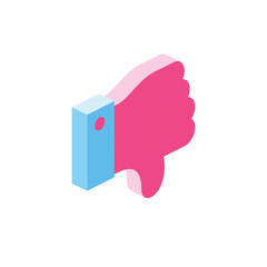 Dislike Emblem hand 3d vector icon isometric pink and blue color minimalism illustrate