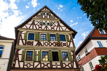 half timbered houses in street Marktplatz Bad Mergentheim, Germany