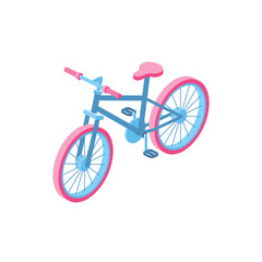 Bicycle 3d vector icon isometric pink and blue color minimalism illustrate