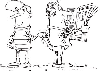 Thief Steals a Purse from Hapless Guy Character Icon Cartoon Design Template Vector Illustration