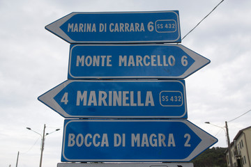 Street sign Bocca di magra liguria italy