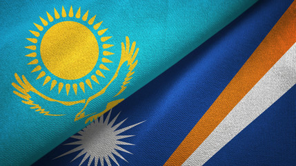 Kazakhstan and Marshall Islands two flags textile cloth, fabric texture
