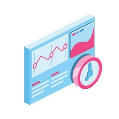 Charts timer screen 3d vector icon isometric pink and blue color minimalism illustrate