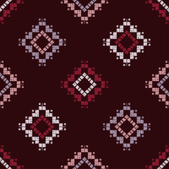 Ethnic boho seamless pattern. Embroidery on fabric. Patchwork texture. Weaving. Traditional ornament. Tribal pattern. Folk motif. Can be used for wallpaper, textile, invitation card, wrapping, web pag