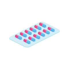 Pills Capsule Medicine 3d vector icon isometric pink and blue color minimalism illustrate